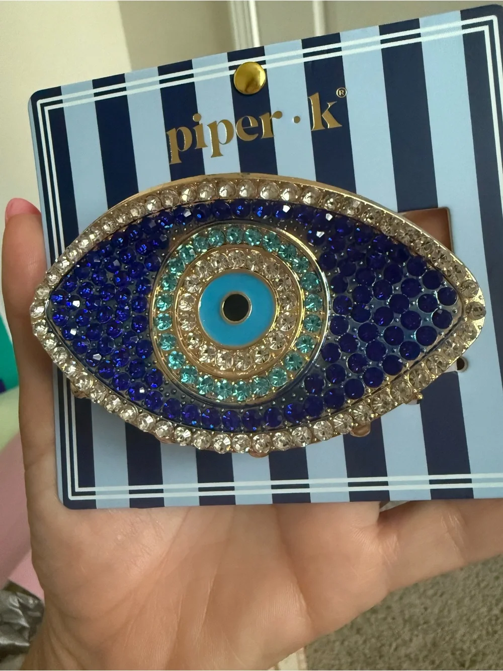 Piper Blue and Aqua Crystal Evil Eye hair clip